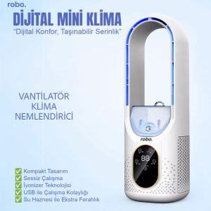 robo Kişisel Taşınabilir Mini Klima 4'ü Bir Arada Klima - Buharlı Nemlendirici - Masa Fanı - Gece Işıkları